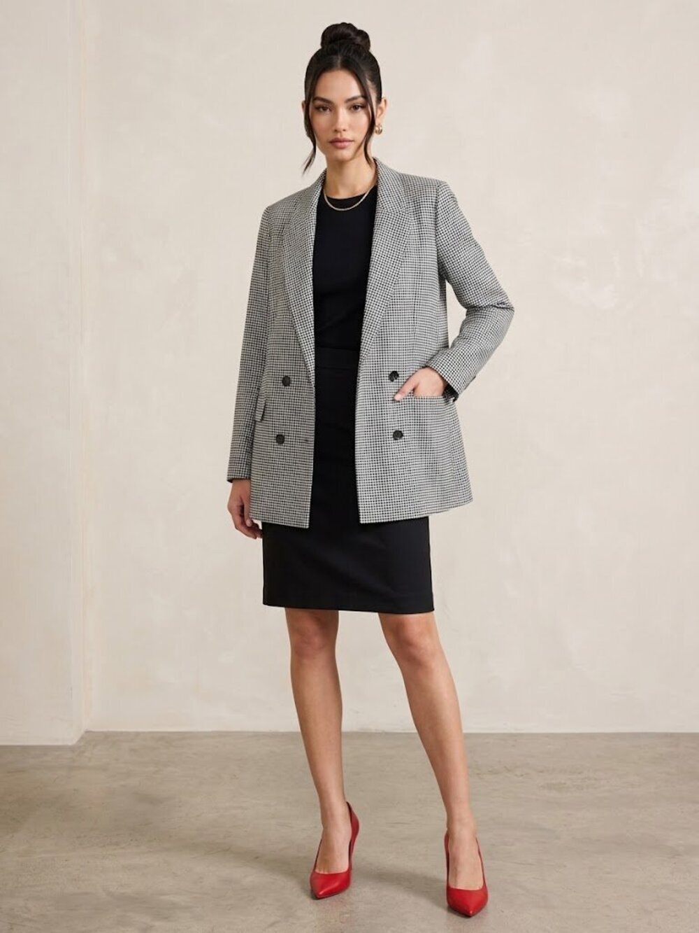 Rachel Zoe Black and White Gingham Double-Breasted Blazer XL